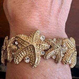 Gold tone/crystal embellished Starfish Stretch Bracelet - Women Jewelry